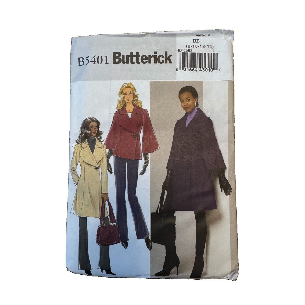 Butterick B5401 Sewing Pattern Misses Lined Coat Sizes 8 10 12 14